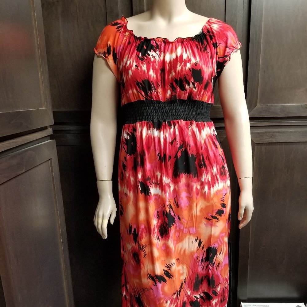 XXL 2XL Roman Fashion Red Black Tye Dye Long Maxi Dress Empire Comfy